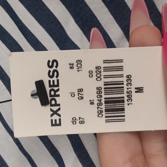 Express Cropped Striped Faux Wrap Around Long Sleeve Top - Picture 6 of 9